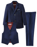 Navy 3 Piece Kids Boys' Formal Blazer Vest and Pants Dress Suits Set