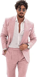 Summer Casual Linen Men's 2 Piece Suit Blazer Pants Set