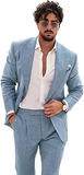 Summer Casual Linen Men's 2 Piece Suit Blazer Pants Set