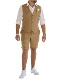 Men's Linen Summer Suits 2 Piece Causal Suits Vest and Shorts Tailored Fit 2025