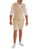 Men's Linen Summer Suits 2 Piece Causal Suits Vest and Shorts Tailored Fit 2025
