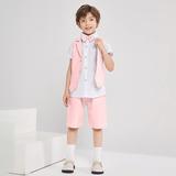 Summer Boys Suit 4Pcs Shirt Vest Shorts Tie Set