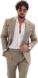 Summer Casual Linen Men's 2 Piece Suit Blazer Pants Set
