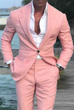 Men's Wedding Linen Beach Summer Single Breasted One-button 2 Piece Suits - Wehilion.uk # # #