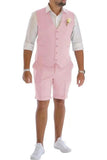Men's Linen Summer Suits 2 Piece Causal Suits Vest and Shorts Tailored Fit 2025