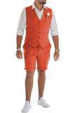 Men's Linen Summer Suits 2 Piece Causal Suits Vest and Shorts Tailored Fit 2025