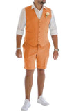 Men's Linen Summer Suits 2 Piece Causal Suits Vest and Shorts Tailored Fit 2025