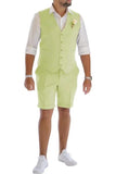Men's Linen Summer Suits 2 Piece Causal Suits Vest and Shorts Tailored Fit 2025