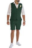 Men's Linen Summer Suits 2 Piece Causal Suits Vest and Shorts Tailored Fit 2025