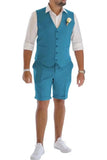 Men's Linen Summer Suits 2 Piece Causal Suits Vest and Shorts Tailored Fit 2025