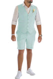 Men's Linen Summer Suits 2 Piece Causal Suits Vest and Shorts Tailored Fit 2025