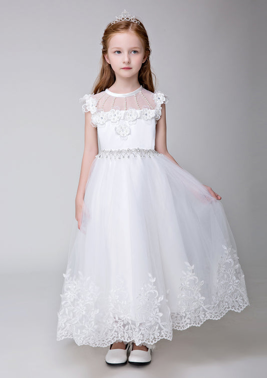 Applique Party Gown Flower Girl Long Dress for Wedding
