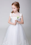 Applique Party Gown Flower Girl Long Dress for Wedding