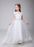 Applique Party Gown Flower Girl Long Dress for Wedding