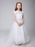 Flower Girl Applique Party Gown Long Dress for Wedding