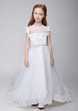 Flower Girl Applique Party Gown Long Dress for Wedding