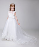 Flower Girl Applique Party Gown Long Dress for Wedding