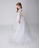 Flower Girl Applique Party Gown Long Dress for Wedding