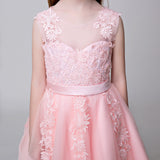 Flower Girl Applique Party Gown Long Dress for Wedding