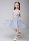 Flower Girl Applique Short Party Gown Long Dress for Wedding