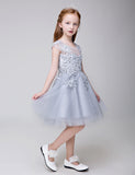 Flower Girl Applique Short Party Gown Long Dress for Wedding