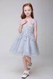 Flower Girl Applique Short Party Gown Long Dress for Wedding