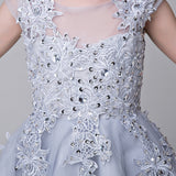 Flower Girl Applique Short Party Gown Long Dress for Wedding