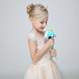 Short Applique Flower Girl Party Gown Long Dress for Wedding