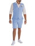 Men's Linen Summer Suits 2 Piece Causal Suits Vest and Shorts Tailored Fit 2025
