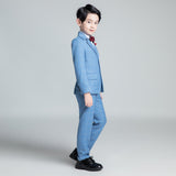 Light Blue Plaid Elegant Formal 5 Piece Boys Suits