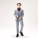 Black-and-white Plaid Elegant 5 Piece Boys Suits