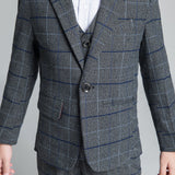 Dark Gray Plaid Fashion 5 Piece Boys Suits