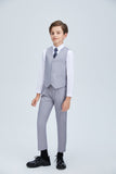 Light Grey Classic 4 Piece Boy's Formal Suits With Vest+Pants+Shirt+Tie