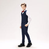 Navy Fit Slim 4 Piece Boy's Formal Suits With Vest+Pants+Shirt+Tie