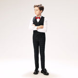 Navy Plaid Elegant 5 Piece Boys Suits