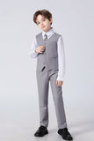 Light Grey Classic 4 Piece Boy's Formal Suits With Vest+Pants+Shirt+Tie