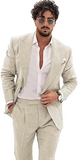 Summer Casual Linen Men's 2 Piece Suit Blazer Pants Set
