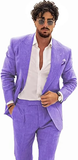 Summer Casual Linen Men's 2 Piece Suit Blazer Pants Set