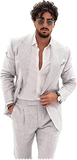 Summer Casual Linen Men's 2 Piece Suit Blazer Pants Set