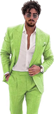Summer Casual Linen Men's 2 Piece Suit Blazer Pants Set