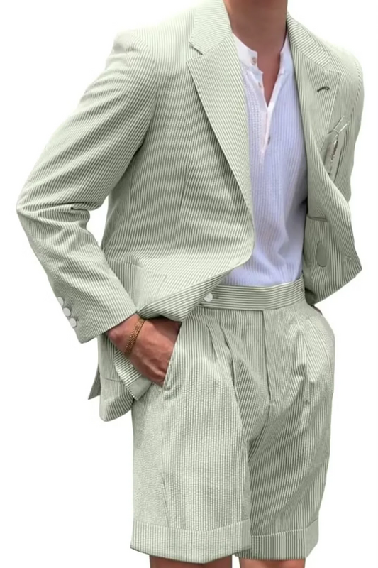 Summer Lightweight Seersucker Suit Shorts Mens Set 2 - Wehilion.uk # # #