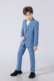 Light Blue Plaid Elegant Formal 5 Piece Boys Suits
