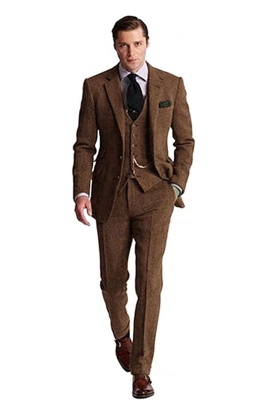 Retro Slim Fit Groom Tuxedos Herringbone Men's Pants - Wehilion.uk # # #