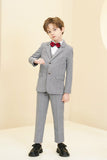 Light Grey Plaid Elegant Formal 5 Piece Boys Suits