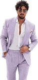 Summer Casual Linen Men's 2 Piece Suit Blazer Pants Set