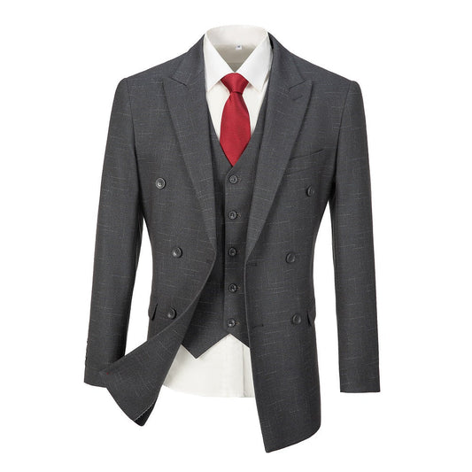 Grey Plaid Men's Double Breasted Blazer