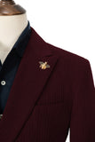 Unique Red Peak Lapel Corduroy Suit 2 Pieces Men's Suits Jacket+Pants 2801