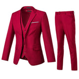 Red Two Button Wedding 3 Pieces Slim Fit Men Suits