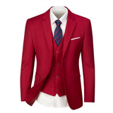 Red Two Button Wedding 3 Pieces Slim Fit Men Suits