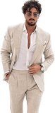 Summer Casual Linen Men's 2 Piece Suit Blazer Pants Set